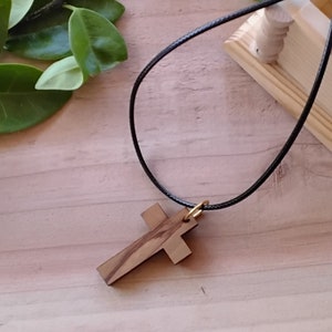 Olive wood cross pendant 20 inches necklace gift boxed