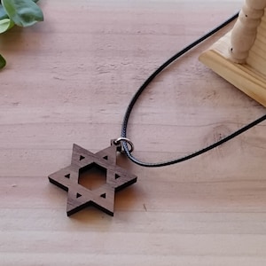 Handmade wooden walnut pendant Jewish star of David magen David in Hebrew Israel comes with 20&quot; necklace