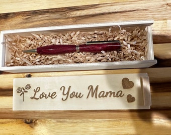 Love you Mama purple heart wooden pen handmade wood turn mother gift wooden box