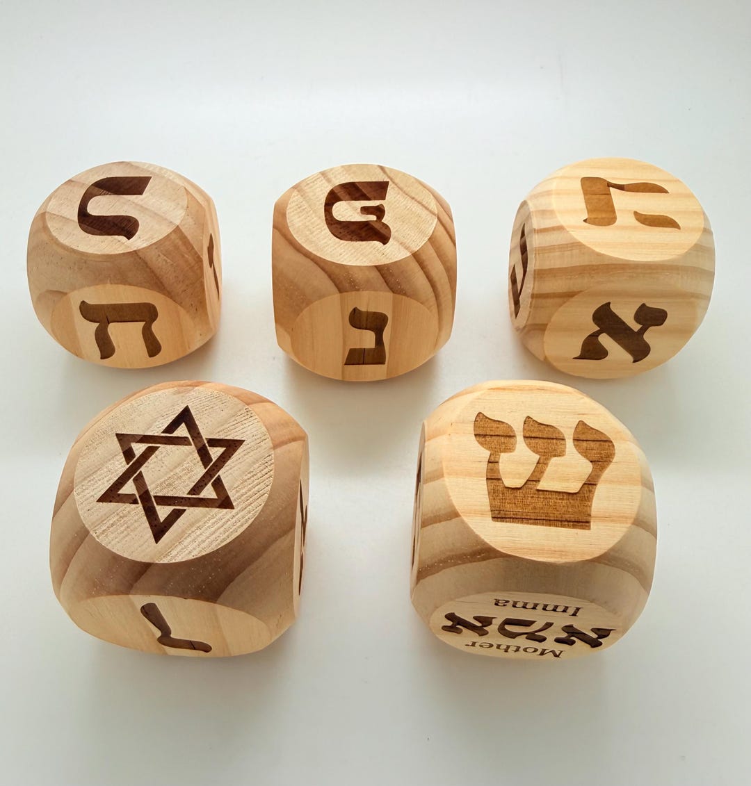 Hebrew Alphabet Wooden Cubes Engraved With the 27 Hebrew Letters Mother ...