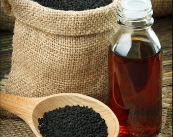 Aceite de semilla negra 100 % natural, prensado en frío puro, comino Nigella sativa, Kalonji sin OGM, refuerzo inmunológico, timoquinona, botella de vidrio de 8 oz y 16 oz