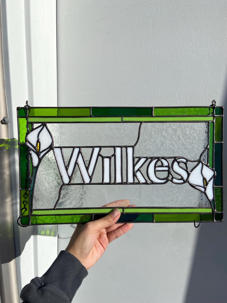 CUSTOM Tiffany Stained Glass Name Panel - 13-15inch Last/First Name! Your Colors & Design- Home Window Decor Suncatcher Wedding Personalized