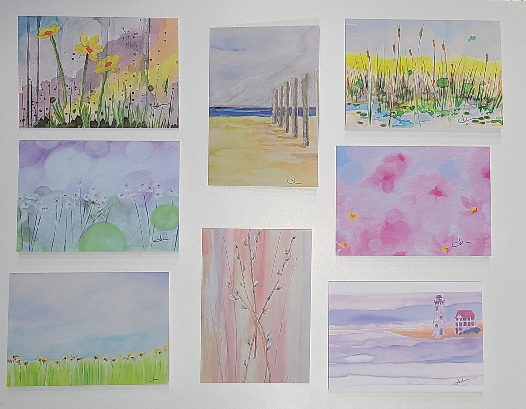Note Card Beach and Flowers Set of 8 - Etsy