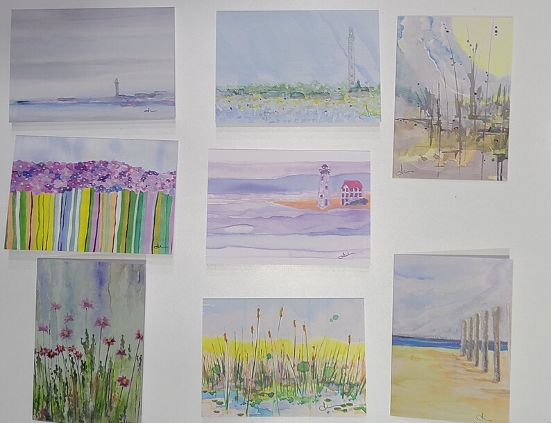 Note Cards in Beach and Floral Scenes Set of 8 - Etsy