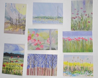 Note Cards Flowers, Beach and Trees set of 8