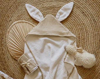 Organic Cotton Baby Hooded Towel | Gender Neutral | Bunny Towel | Baby Shower Gift | Newborn Essential