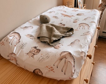 Housse Matelas Langer Animaux Forêt, Couvre Matelas Langer Doux, Chambre Bébé, Cadeau Baby Shower, Housse à Langer Bébé Animaux Neutre