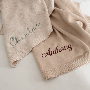 Personalized Knit Baby Comforter Blanket Embroidery Gift for Baby Shower Monogrammed Newborn Baby Gift Soft Cotton Knit Blankie image 1
