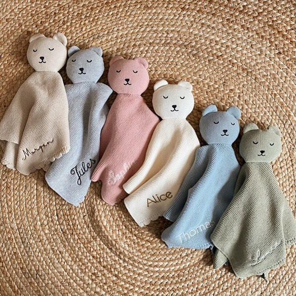 Couverture pour bébé personnalisée | Doudou réconfort ourson avec prénom brodé | Cadeau naissance unique | Petite couverture avec broderie