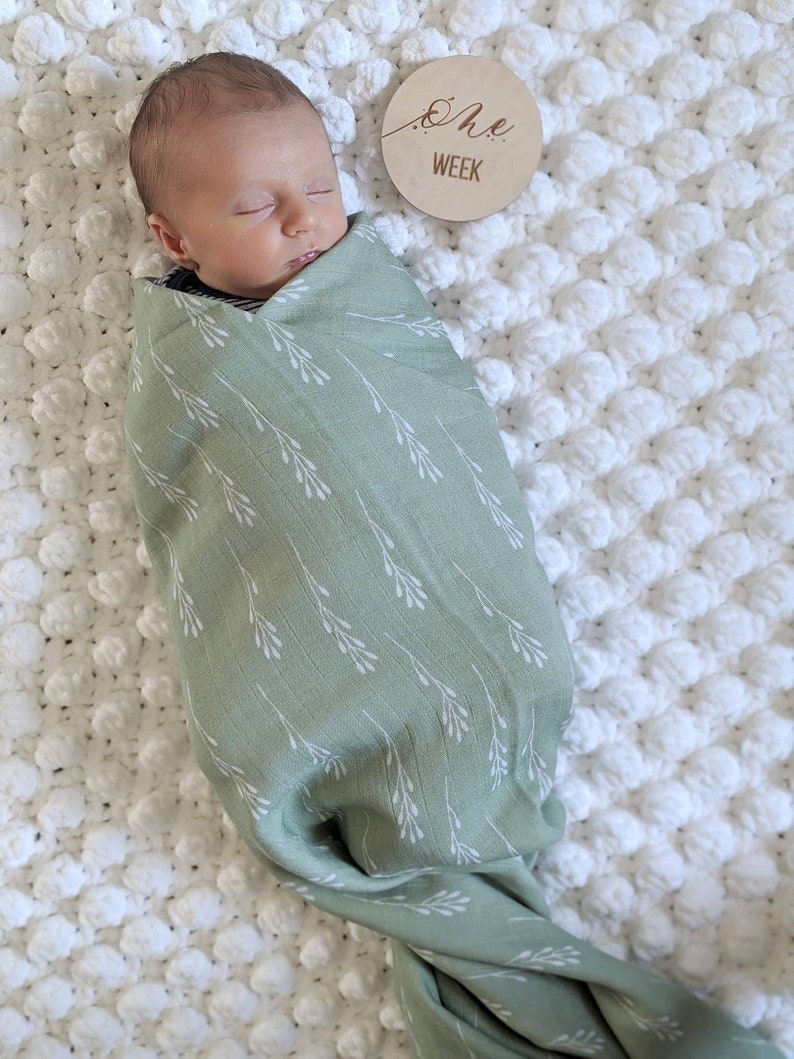 Sage Leaves Blanket Bamboo Cotton Muslin Blanket Swaddle Etsy