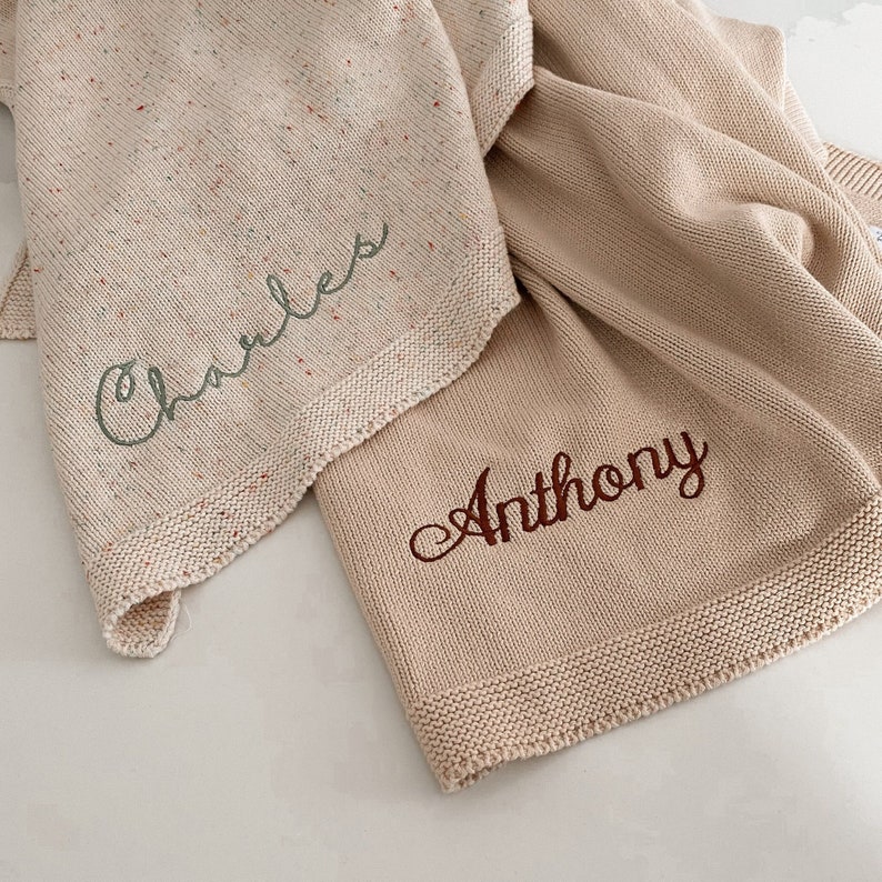 Personalized Knit Baby Comforter Blanket Embroidery Gift for Baby Shower Monogrammed Newborn Baby Gift Soft Cotton Knit Blankie image 1