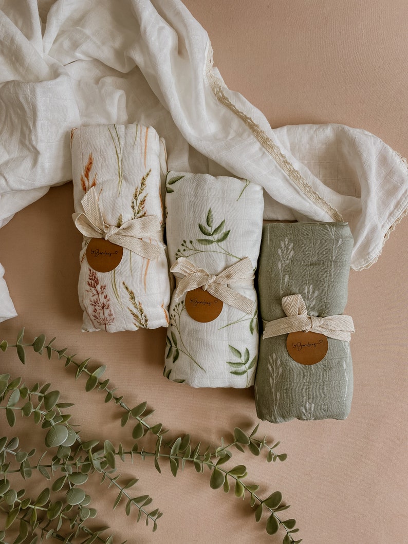 Sage Leaves Blanket Bamboo Cotton Muslin Blanket Swaddle Etsy