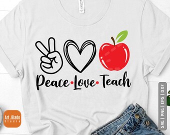 Peace Love Teach Svg Etsy