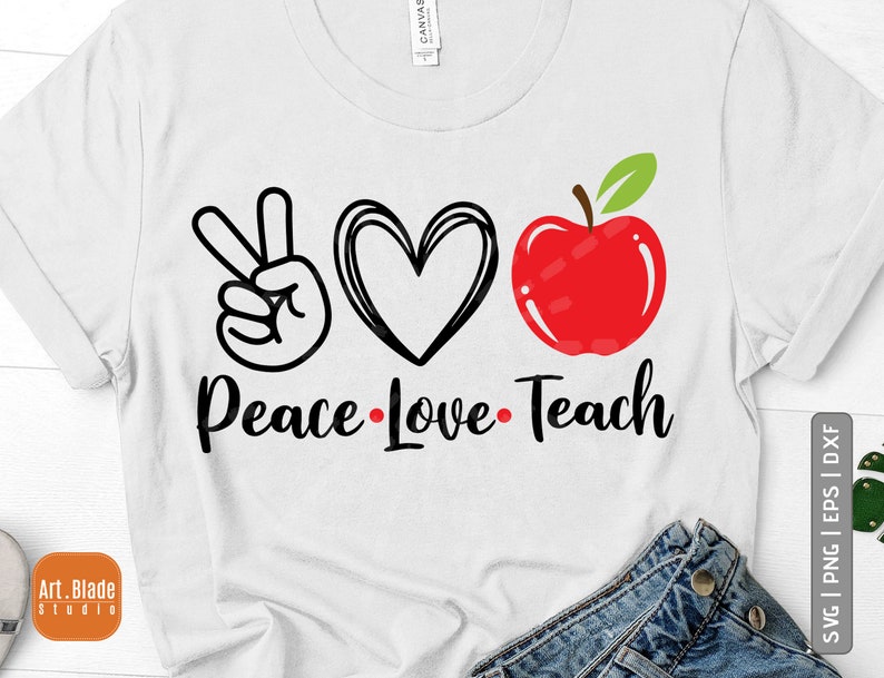 Download Peace Love Teach svg png Apples Teacher Sublimation ...