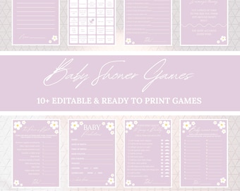 Baby Shower Bundle Pink Daisy | Editable Baby Shower Games, Invitation, Welcome Sign & Tags | Digital Download