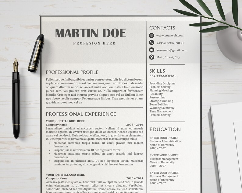 Modern Resume Template Cv Layout Bonus Guide Tips 2 Pages Etsy