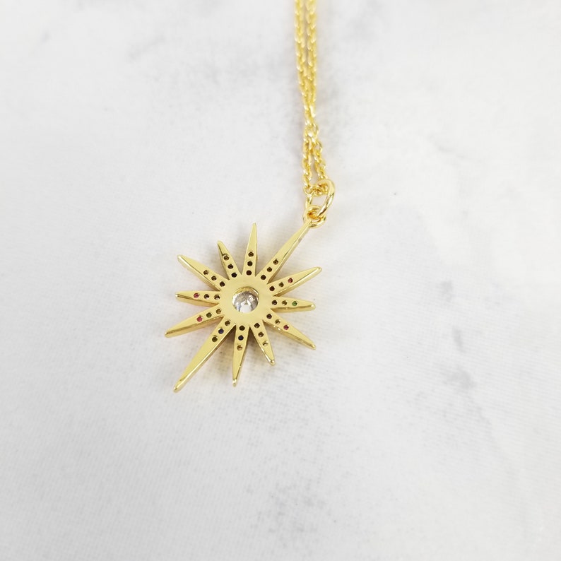 Gold Star Pendant Gold North Star Necklace Women Necklace CZ Sun Necklace