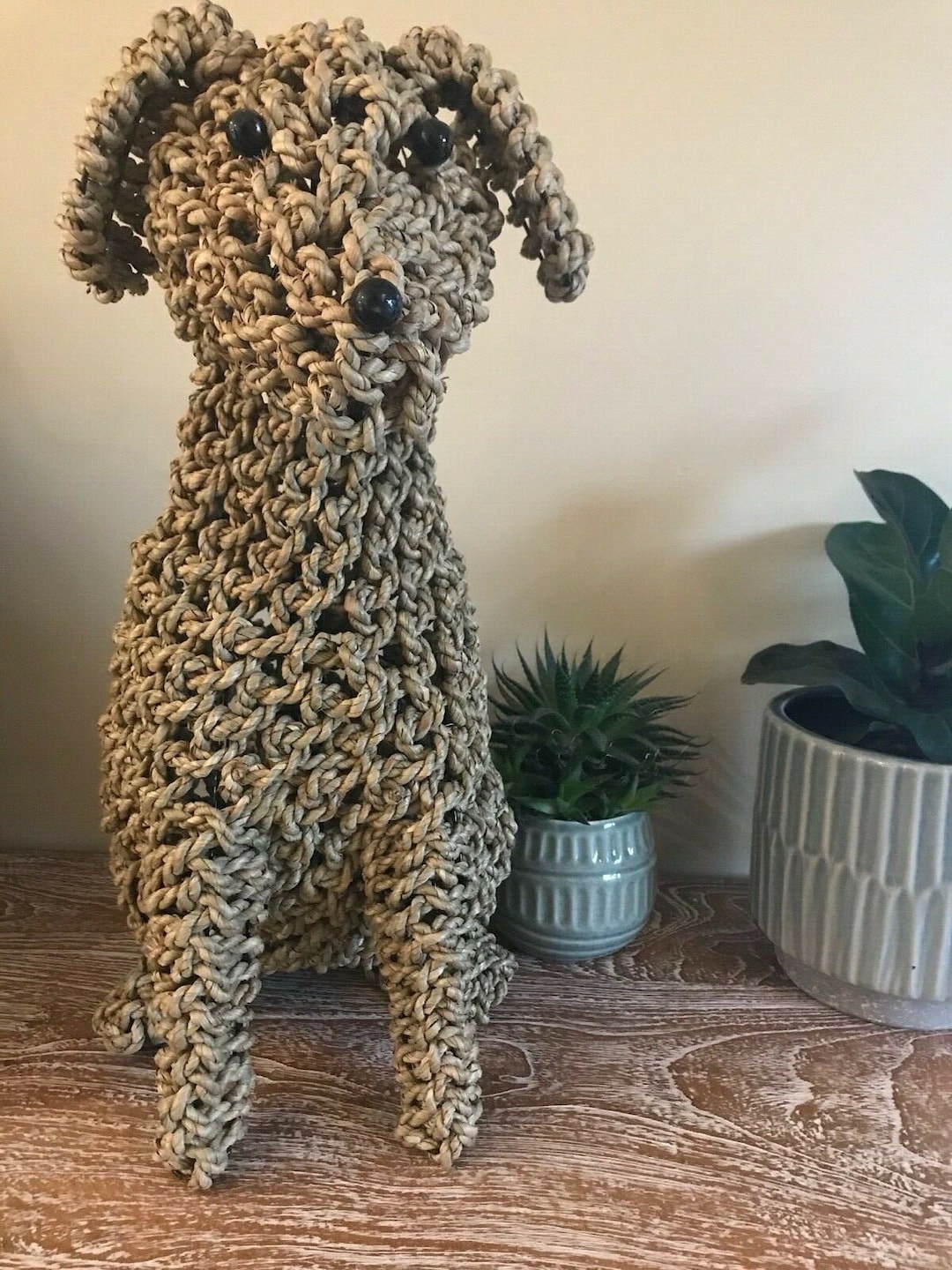 Handmade Rope Dog Statue Ornament Doorstop Handcrafted Gift Etsy