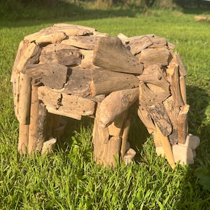 20cm Driftwood Elephant Handmade statue ornament figure Natural Wood 3D standing