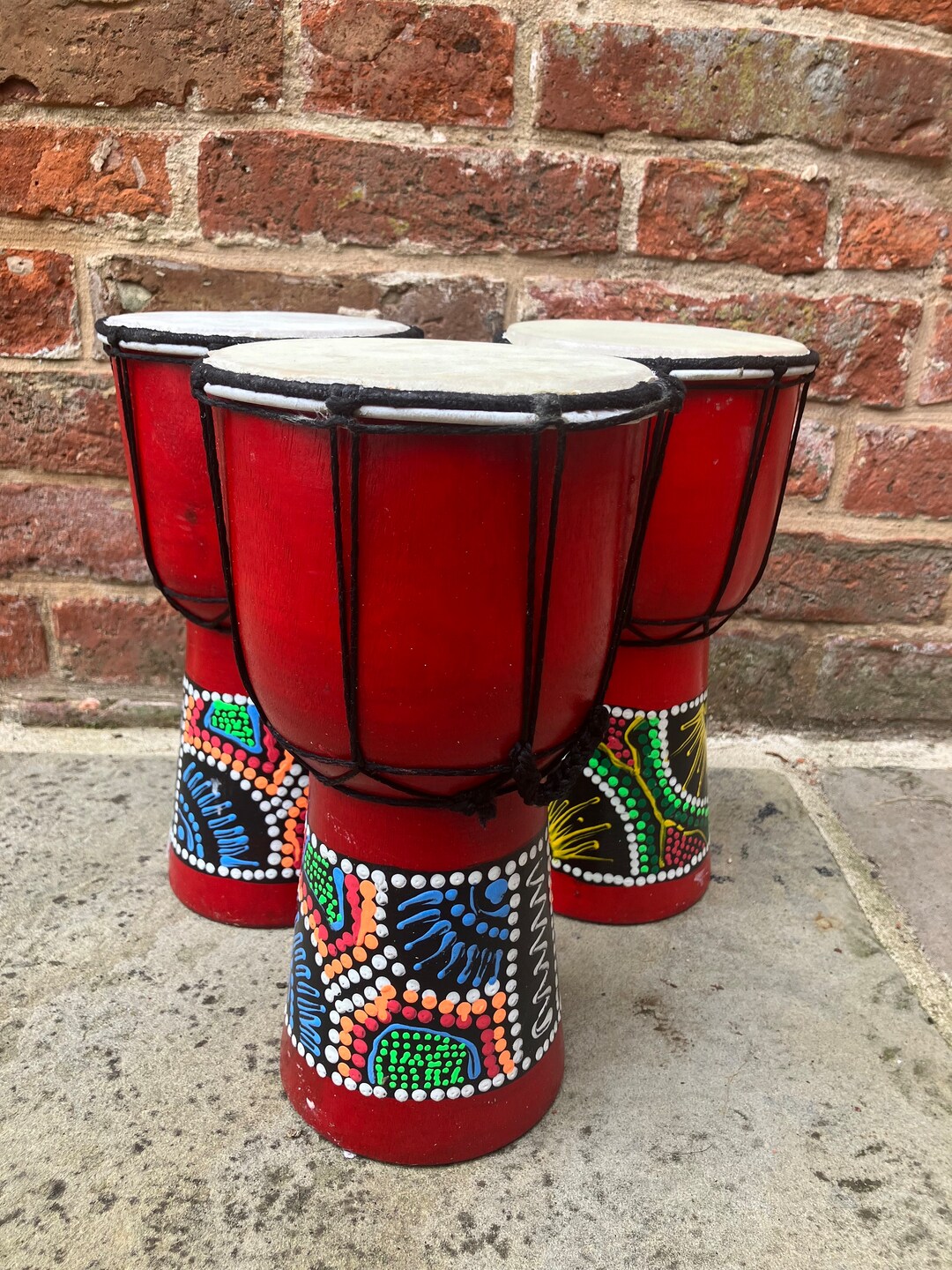 thumbnail image 2 of DJEMBE DRUM BONGO HAND CARVED AFRICAN ABORIGINAL DOT ART DESIGN By Bethlehem Gif 2 of 12