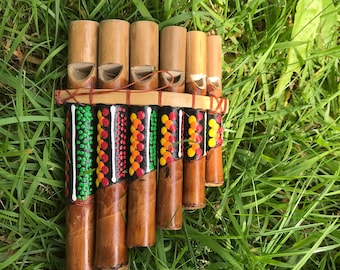 BAMBOO PANPIPES HARMONICA 6 flûtes de pan trachées instrument de musique fait à la main