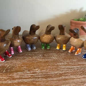 Hand Caved Bamboo Ducklings Welly Boots duck polka dot colours wellie