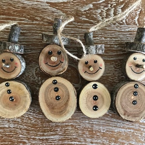 Set of 4 Hanging Wooden Snowmanchristmas Decorations Carving Festive ...