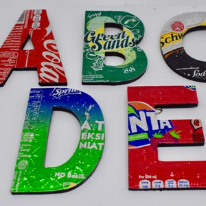 A-Z Recycled Can Tin Letters Wall Hangings Alphabet sign Coca Cola beer Sprite