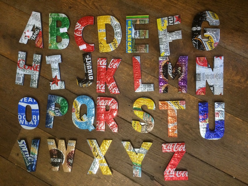 AZ Recycled Can Tin Letters Wall Hangings Alphabet sign Coca Etsy