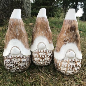 handmade wooden gonks gnome carved fairy garden natural wood with white wash