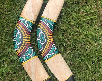 Houten handgemaakte boemerangs vita craft set van 2