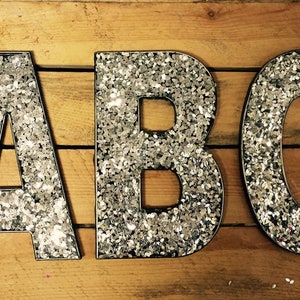 Large Silver Glitter Letters A-Z 20cm Wall Hangings Spell Names Alphabet Personalised Gift