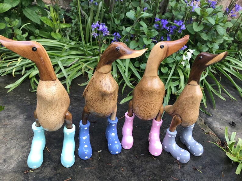 25cm Wooden Welly Ducks Hand Painted Bamboo Wellies Duck Etsy UK
