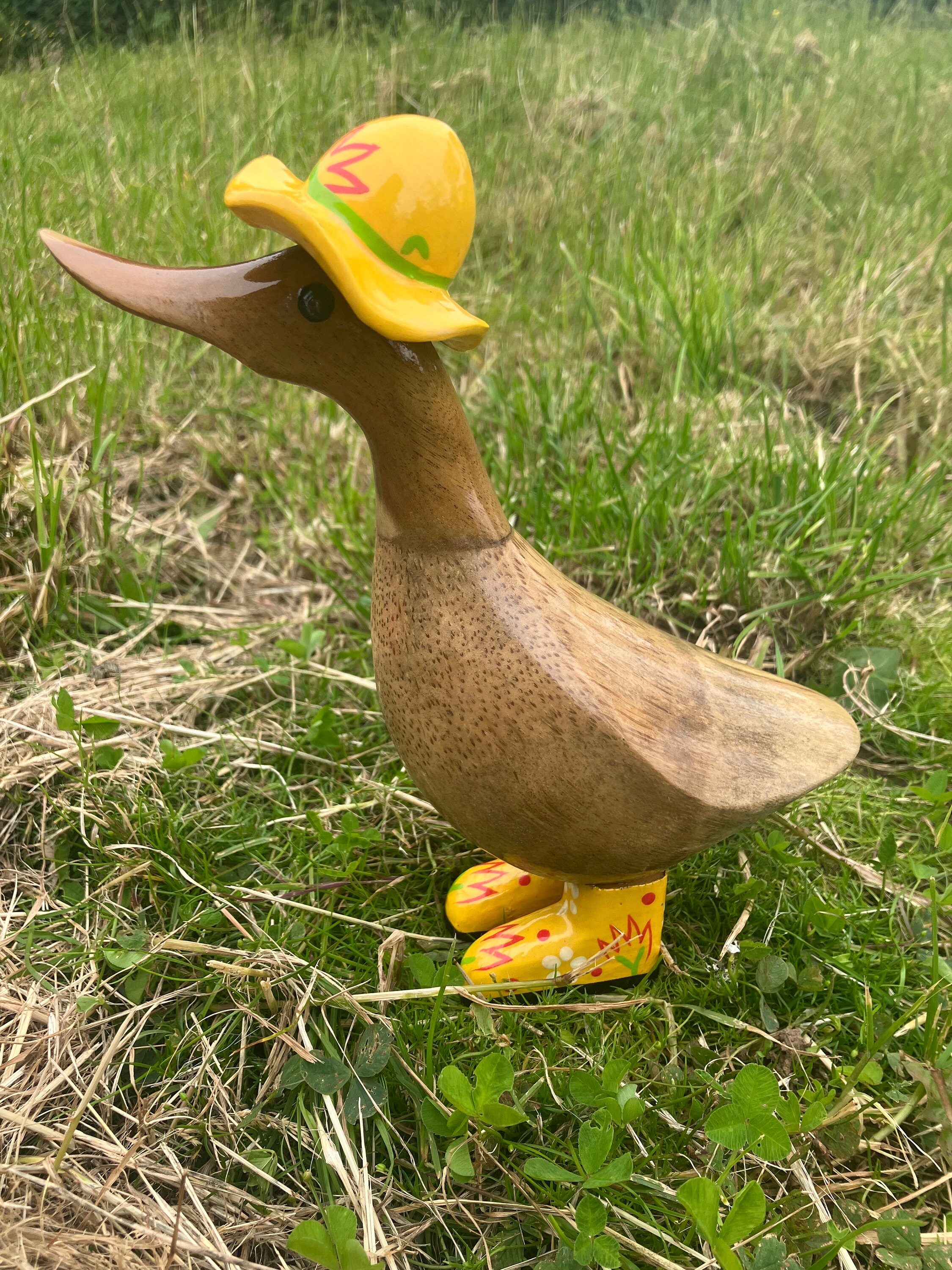 Juego De 2 Patitos De Madera Para Jardín – Pato Raíz De Bambú – Hecho A Mano En Bali – 21 Cm De Alto