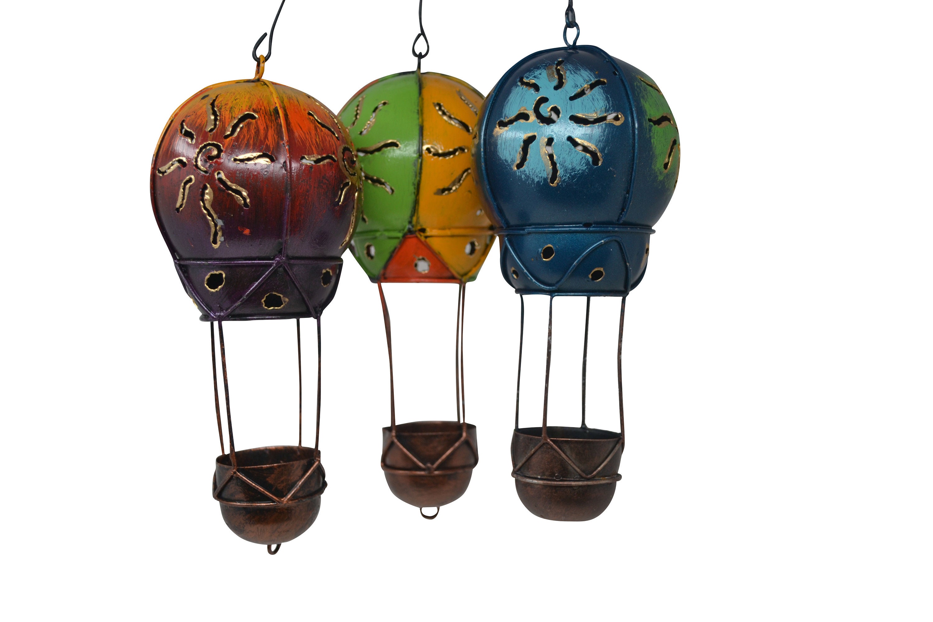 Metal Hot Air Balloon Tea Light Holder Garden Ornament Etsy UK