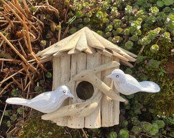 Handmade Wooden Birdhouse bird box tree bark natural garden drifwood bird