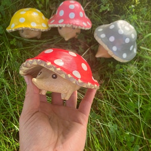 Toadstool hedgehog Hand Carved Bamboo Wooden Indoor Outdoor Natural mushroom