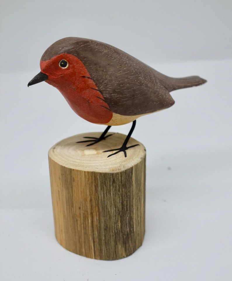 Hand Carved and Painted Wooden Robin Statue Ornament Gift Etsy UK