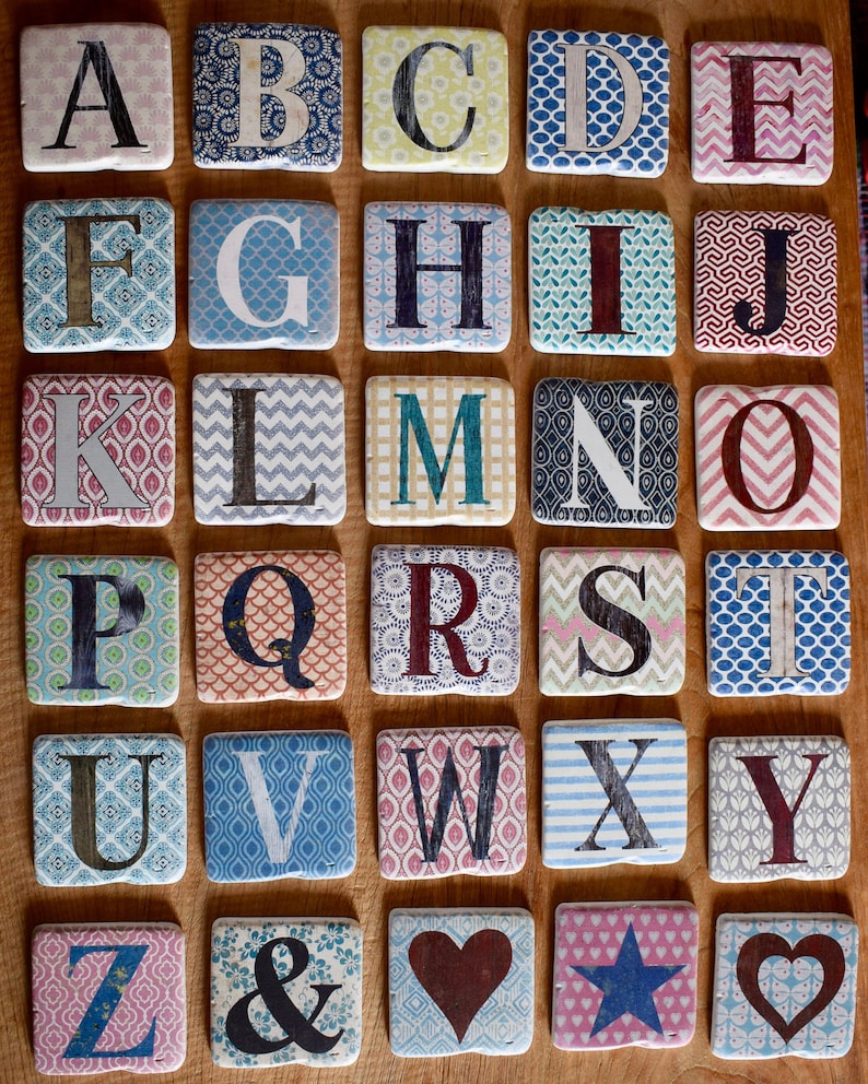 Handmade Alphabet Resin Coasters Ceramic Stone Coffee Tea Drink Shabby Chic Gift Initials Letters ABC