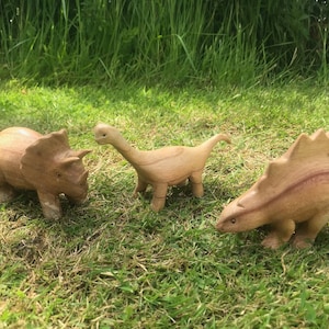 Hand Carved Wooden Dinosaurs t rex diplodocus triceratops stegosaurus parasaurolophus hand carved