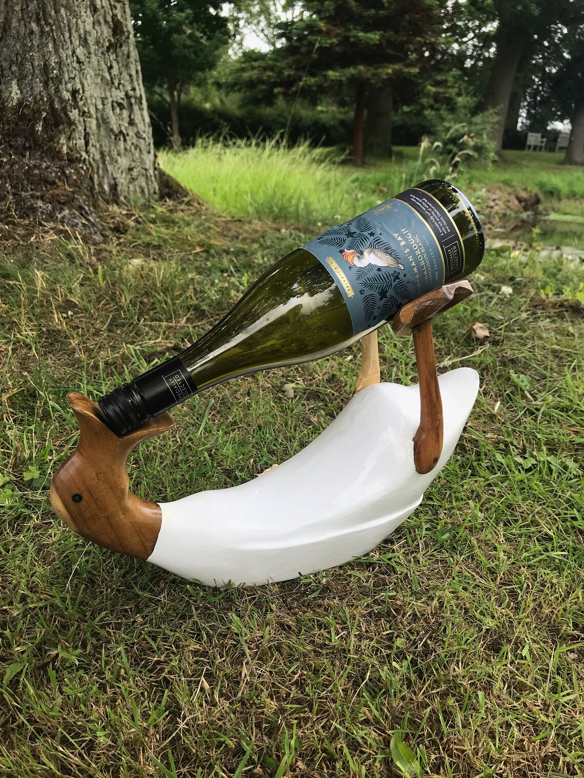 Drunk Duck Wine Holder Natural and White Bamboo Natural Hand Etsy UK