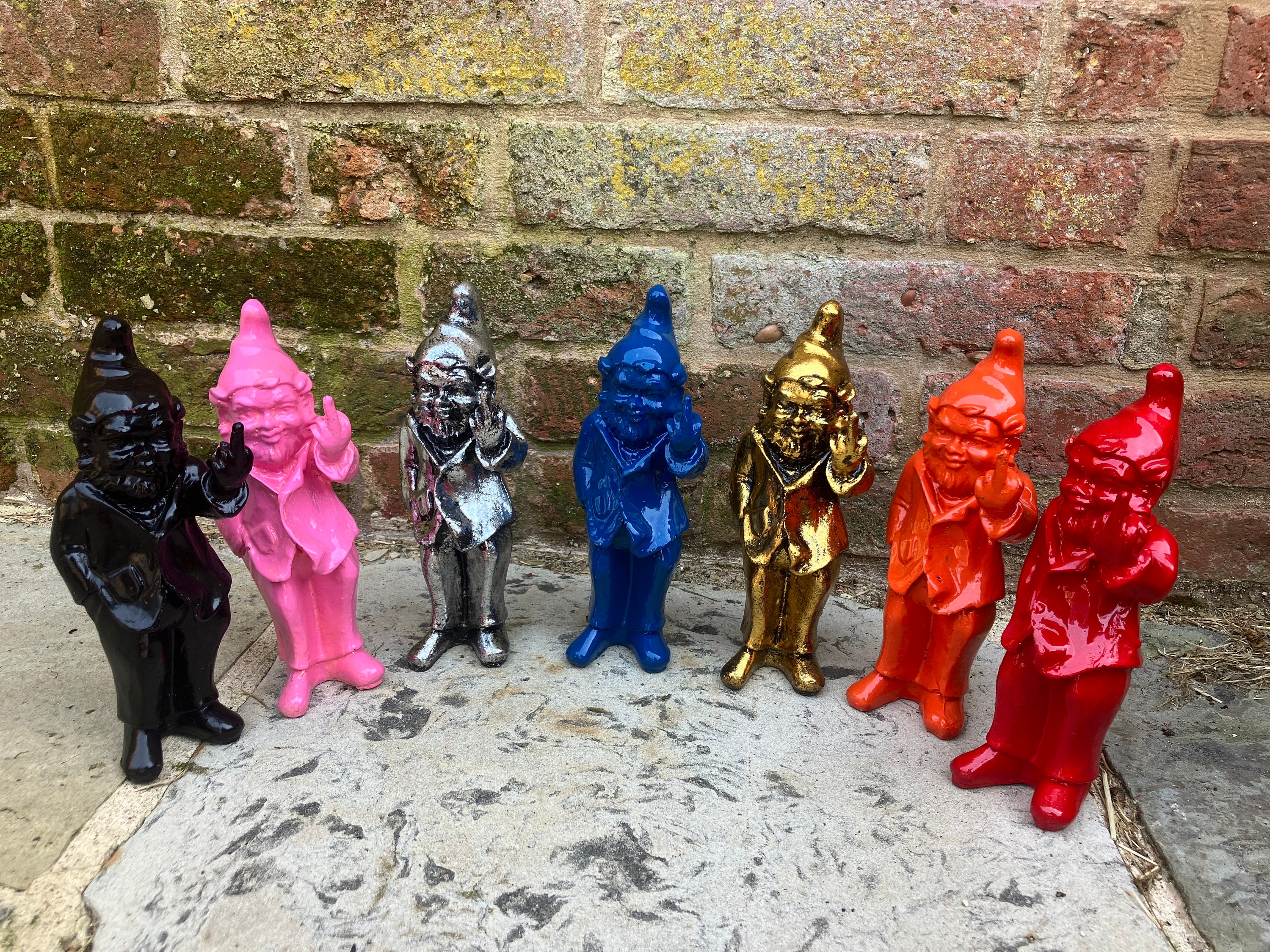 Cheeky Gnomes Colourful Swearing Middle Finger Peace Sign Gnomes