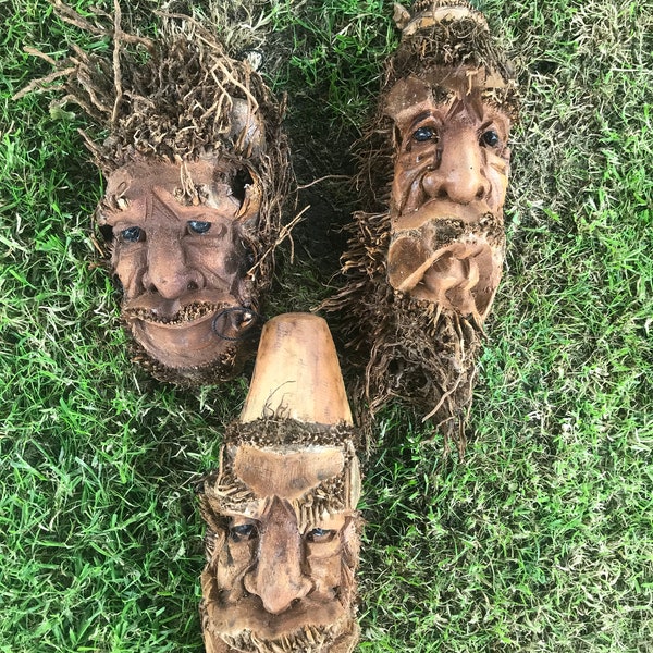 Handgeschnitzter Waldspirit Mann grüner Mann Holzschnitzerei Gartendekoration Baumwurzel Holz