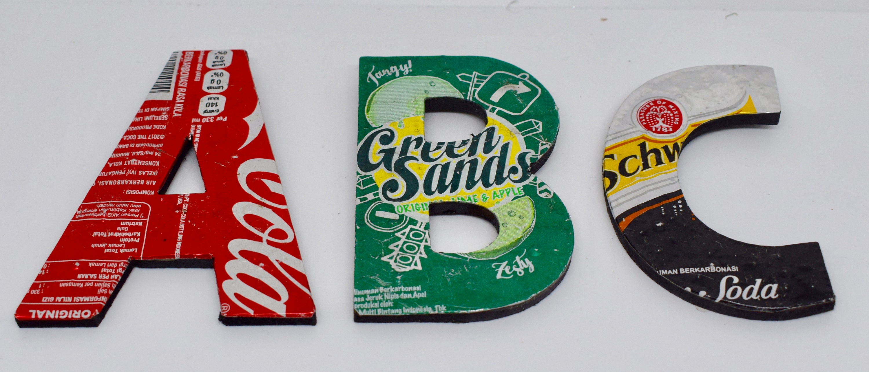 A-Z Recycled Can Tin Letters Wall Hangings Alphabet Sign Coca Cola Beer ...