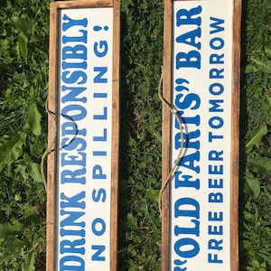 Wooden Man Cave Shed Bar Grandad Dad plaque handmade gift Old Fart&#39;s Bar Drink responsibly joke