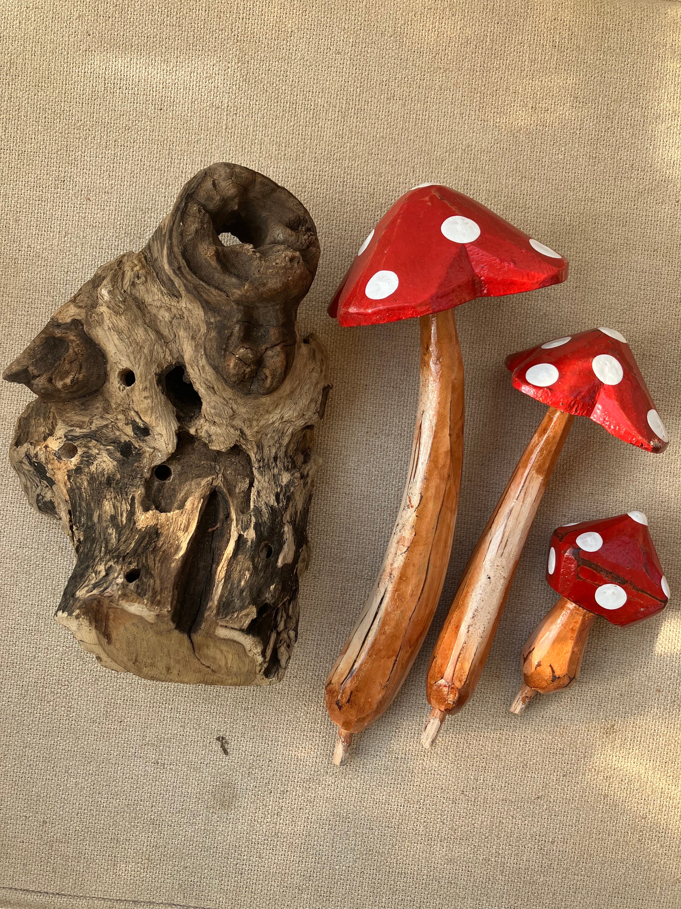 白化粧オクラ長向付 五点組 未使用 新品同様 Set of Wooden Handmade Mushrooms Red Topped Indoor Outdoor