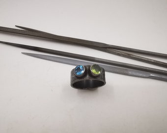 Ring 925 silver with peridot and topaz, unique