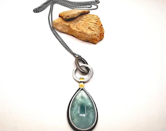 Aquamarine pendant on oxidized silver chain unique