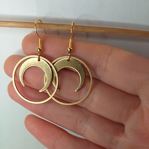 Raw Brass Moon Phase Earrings, Celestial Jewelry