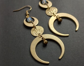 Boho gouden halve maan opaaloorbellen, gotische heksensieraden